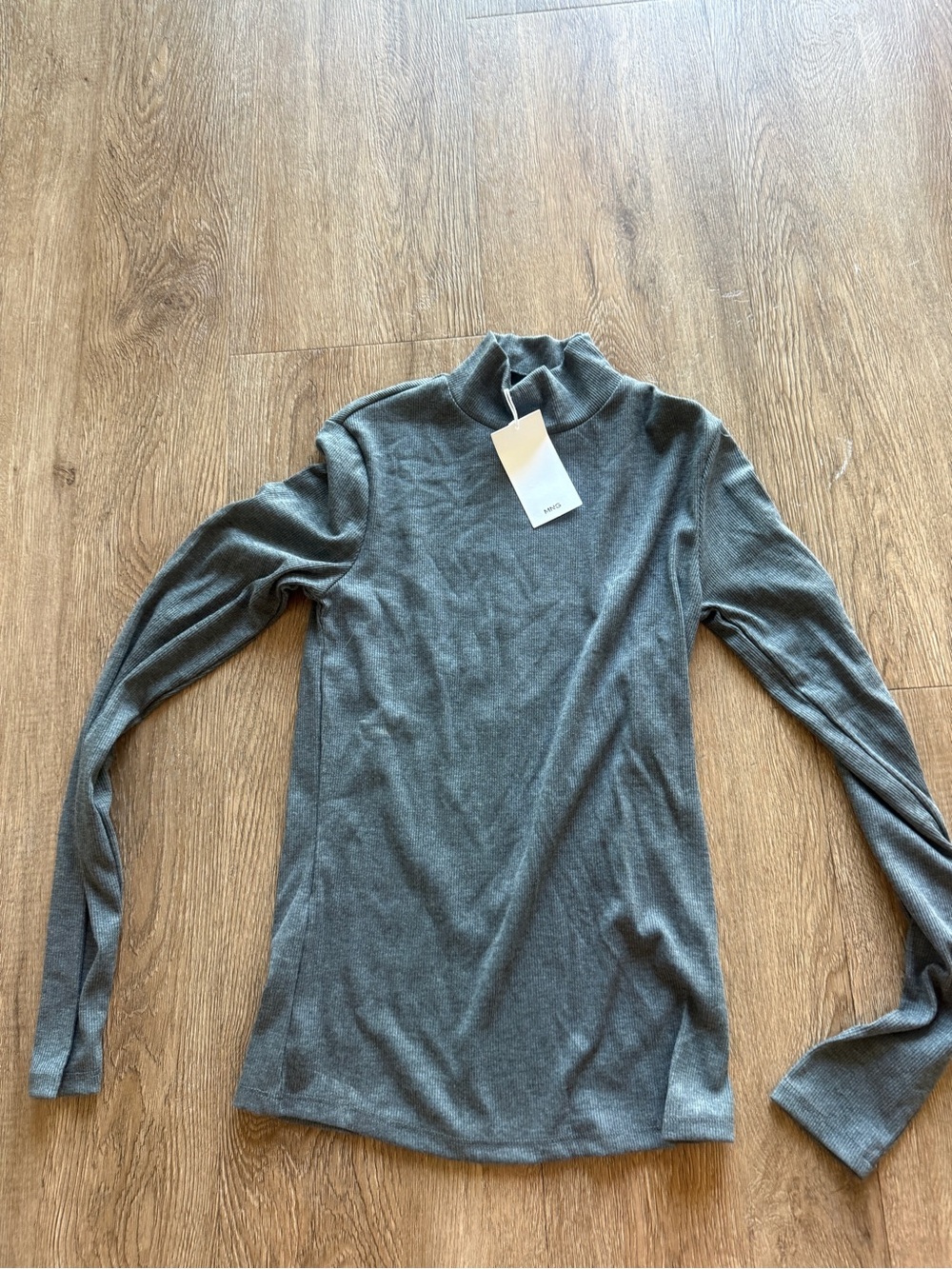 Mango Gray Mock-Neck Long Sleeve Top